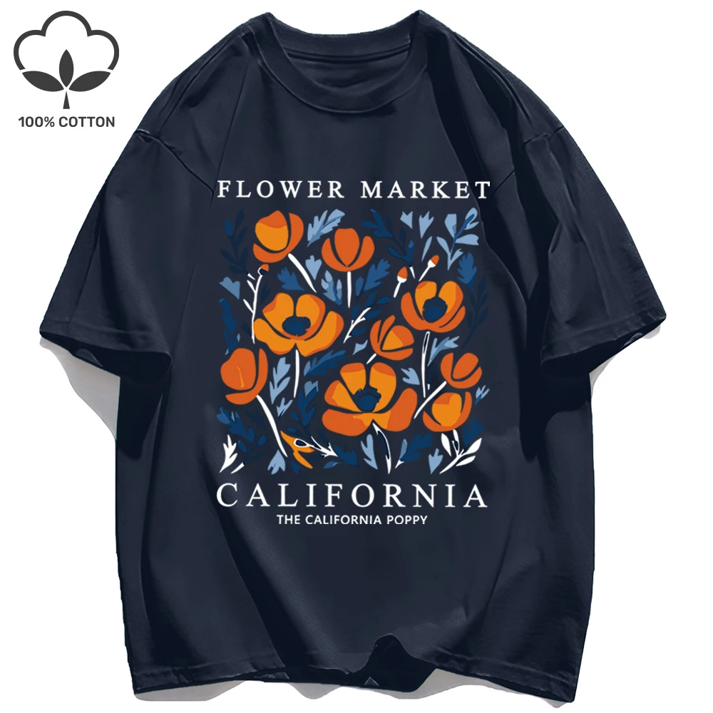 California Yellow Flowers Print Women's Soft Cotton O-Neck Casual Tee