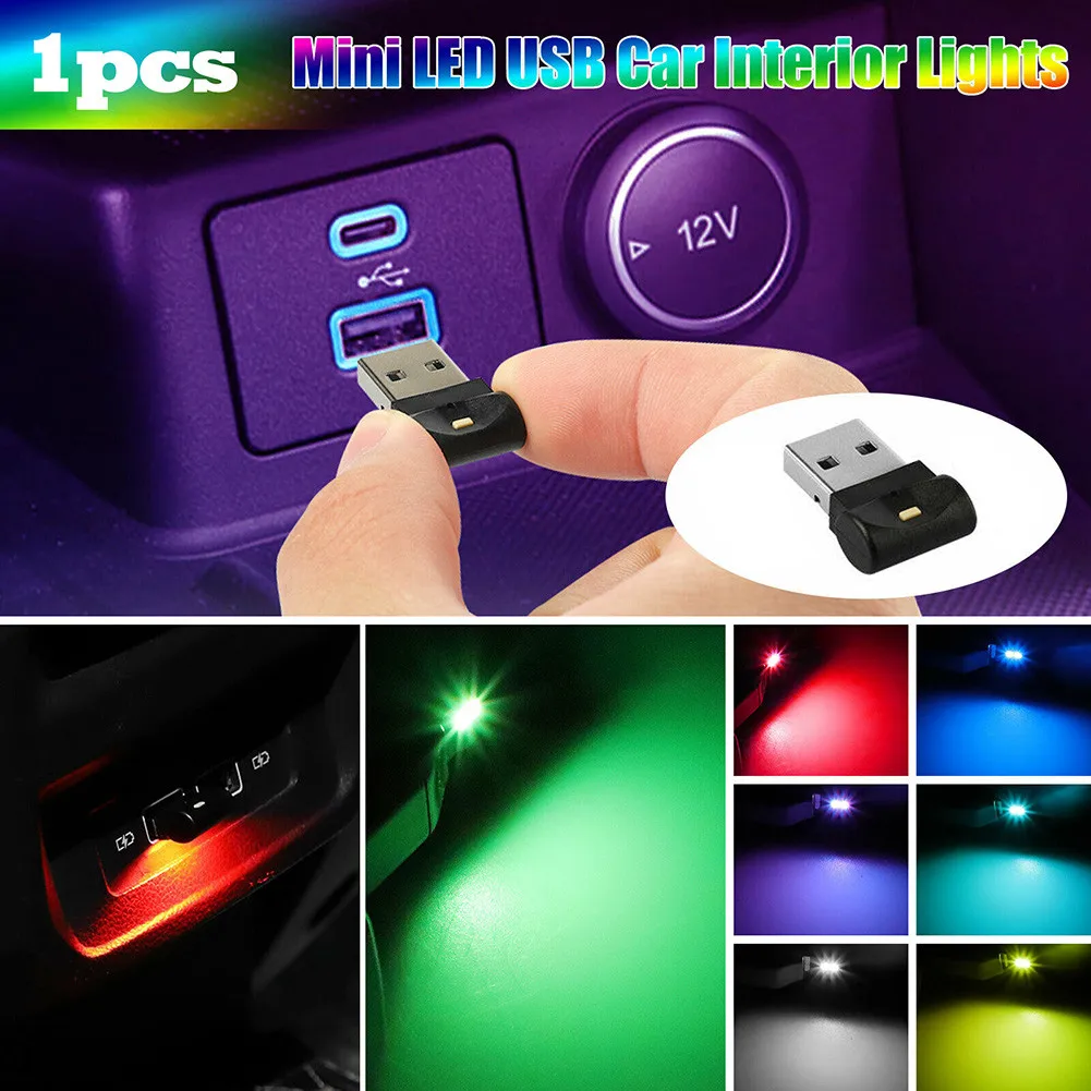 2 PCS Mini USB Car Led Lights Interior, Including 1 PC of Touch Breathing  Light, 1 PC of Voice-Activated Light, Adjustable 7 Colors, Interior Car