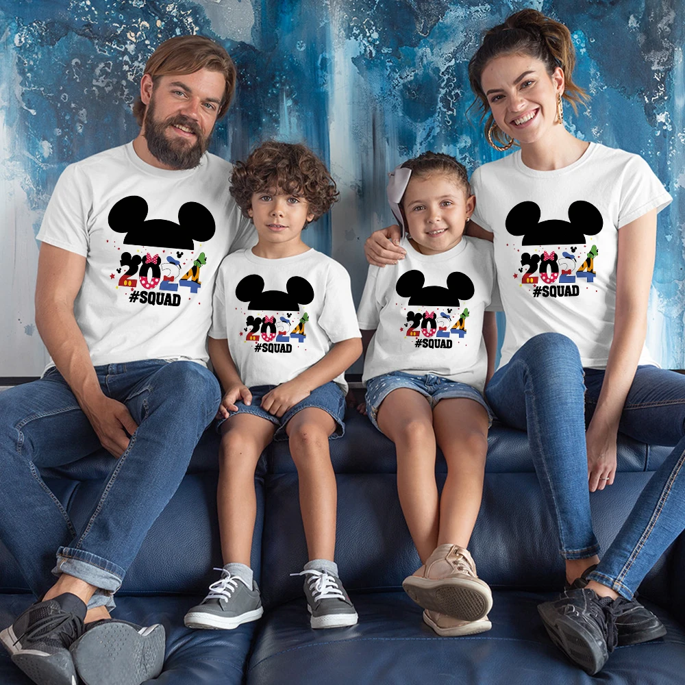 

Disney Squad 2024 Family Matching Clothes Aesthetic Fashion Mickey Minnie Print Harajuku T-shirt Disneyland Vacay Mode Shirt