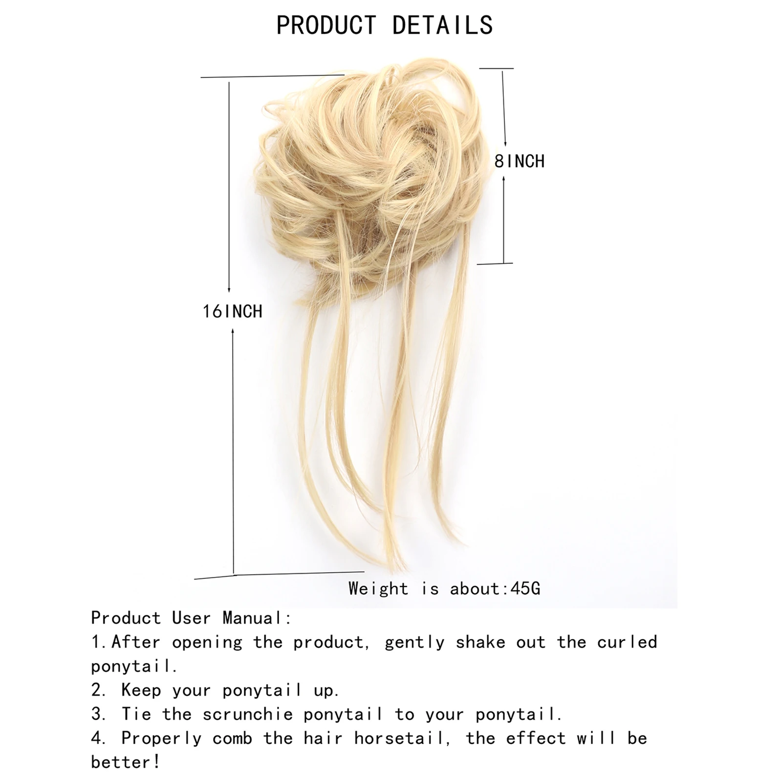 곱슬머리 시뇽 메시 번 헤어 롱 투슬 업두 스크런치(탄성 밴드 포함) 여성용 합성 헤어피스 여성용
