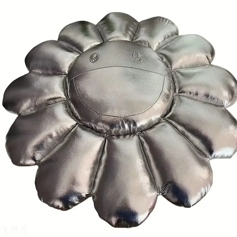Silver Hiroshi Fujiwara Sunflower Cushion Bedroom Living Room Leather Textured Cushion Smile Office Cushion Home Decor 5
