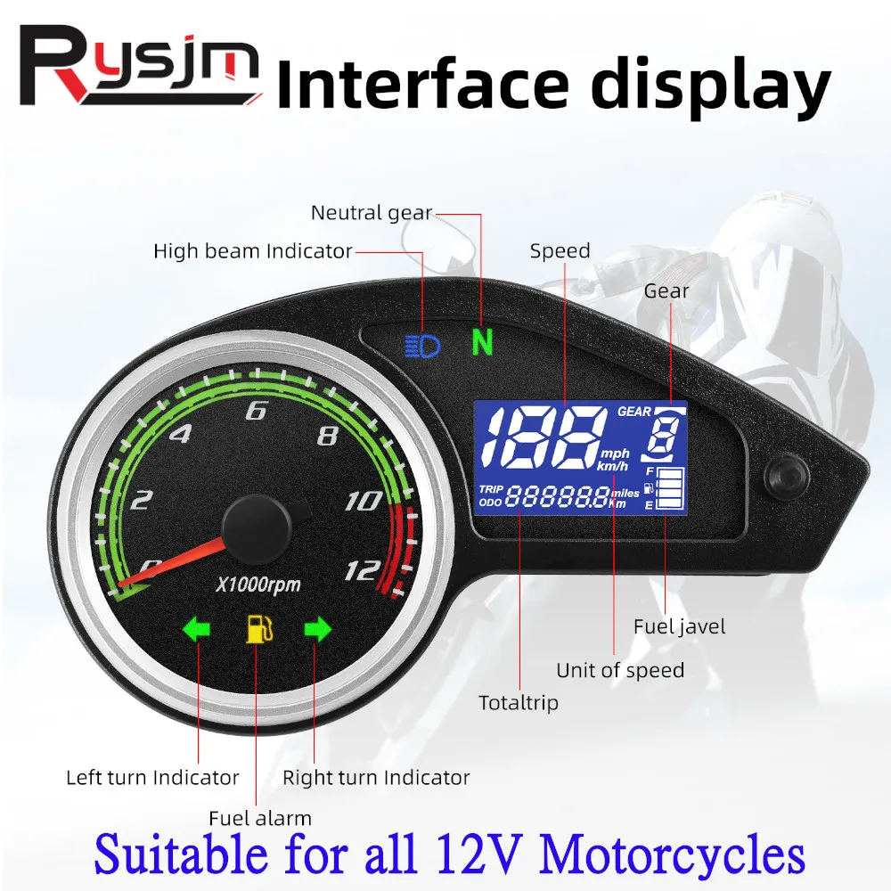 UniversalMotorcycleGaugeSpeedometerTachometerLCDDigitalInstrumentOdometerMeterForAll