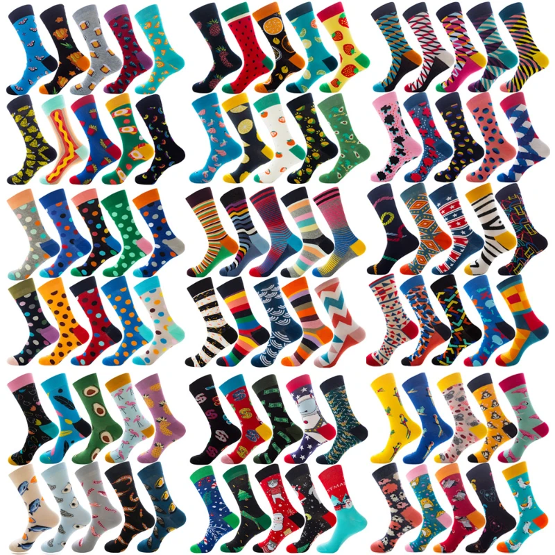 

10 Pairs/Pack Colorful Happy Men Funny Socks Cotton Harakuju Couple Socks Cartoon Food Dot Stripe Oil Painting Geometric