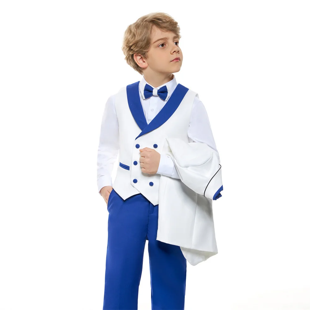 Child Royal Blue Formal Slim Fit Suit Set Boys Birthday Performance Photography Costume Kids Blazer Vest Pants Bowtie Outfit