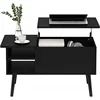 Jensen Wooden Leg Lift Top Coffee Table with Hidden Compartment and Side Open Storage Shelf 5