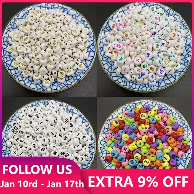 

50Pcs/Lot Symbolic Acrylic Beads Round Flat Charm Loose Spacer Beads For Jewelry Making Handmade DIY Bracelet Earrings Necklace