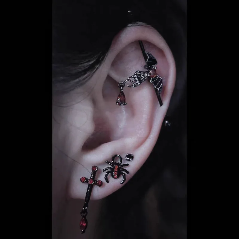 1PC Black Stainless Steel Industrial Piercing Barbell Zirconia Bat