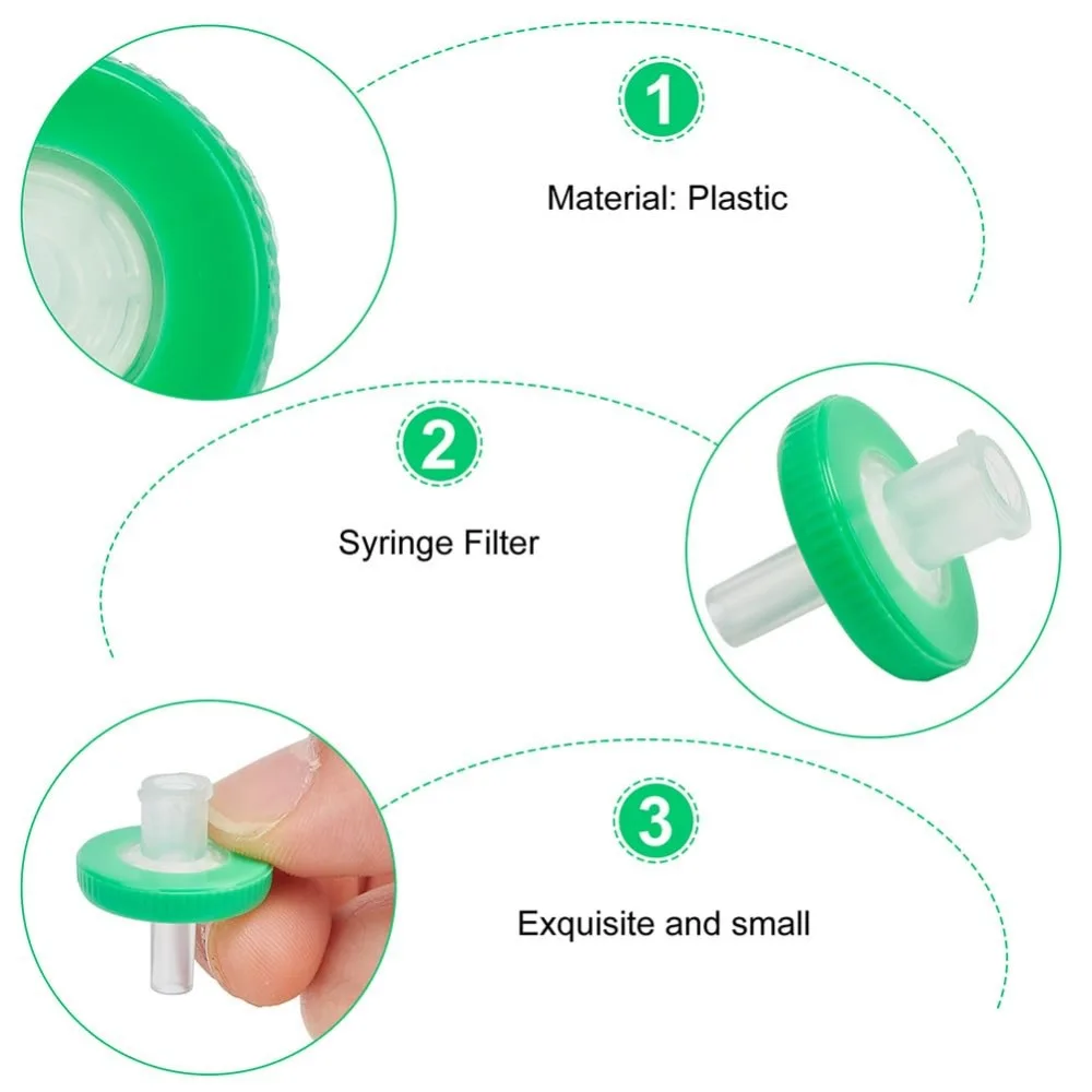 100 Pcs Syringe Filters 13mm 0.22&mu;m Syringe Filter PLastic Unsterilized Filters 4mm Inner Diameter 2mm Hole