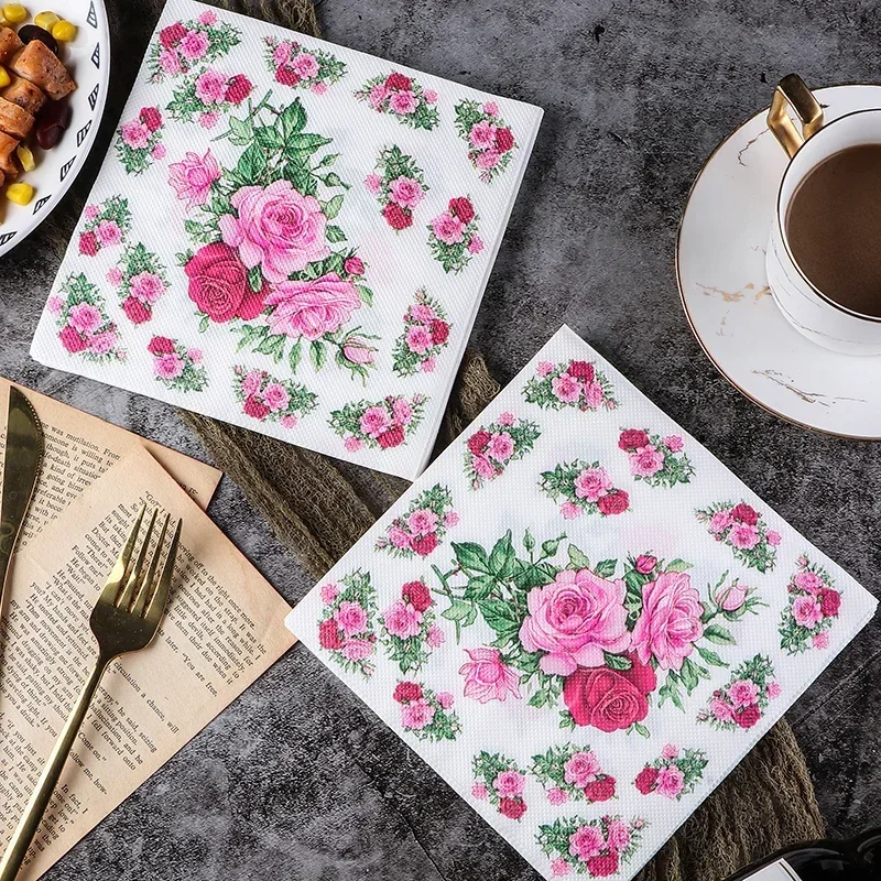 Food Grade Colored Paper Napkins Party Wedding Decoration Printed paper Placemats Wine Glass Folding Paper 20pcs/pac 2-Ply