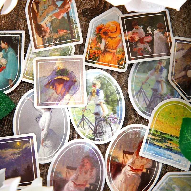 

50 sheets pet sticker Classical oil painting in literature and art Decorative Craft Stationery Sticker 6 models