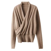 Women's Combined Clothing Autumn And Winter New Item 100% Merino Wool Knitted Sweater Loose Top Sexy Top Cashmere Sweater YC205 - Image 6