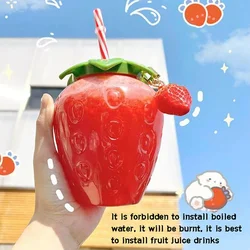 500ml Cute Strawberry Design Portable Water Bottle with Straw - 500ml (Red)