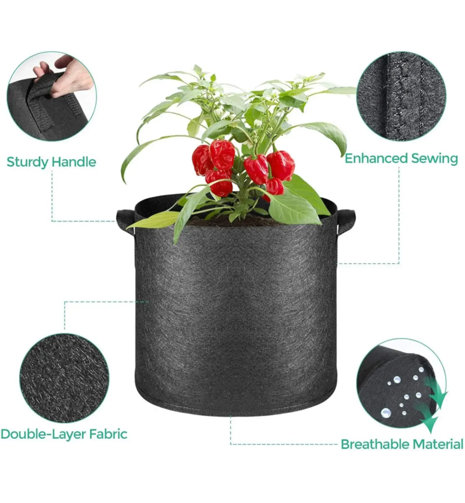 Plant Grow Bags 5-Pack Aeration Fabric Pots with Handles 3/4/5/7/30 Gallon