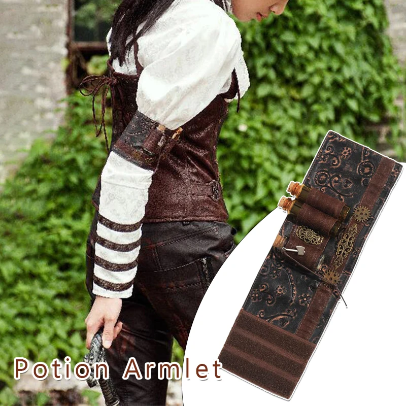 Punk Medieval Potion Armlet Halloween Costume Props Gothic Armband Test Tube Alchemy Garter Kit Bottle Holder Larp Cosplay Props