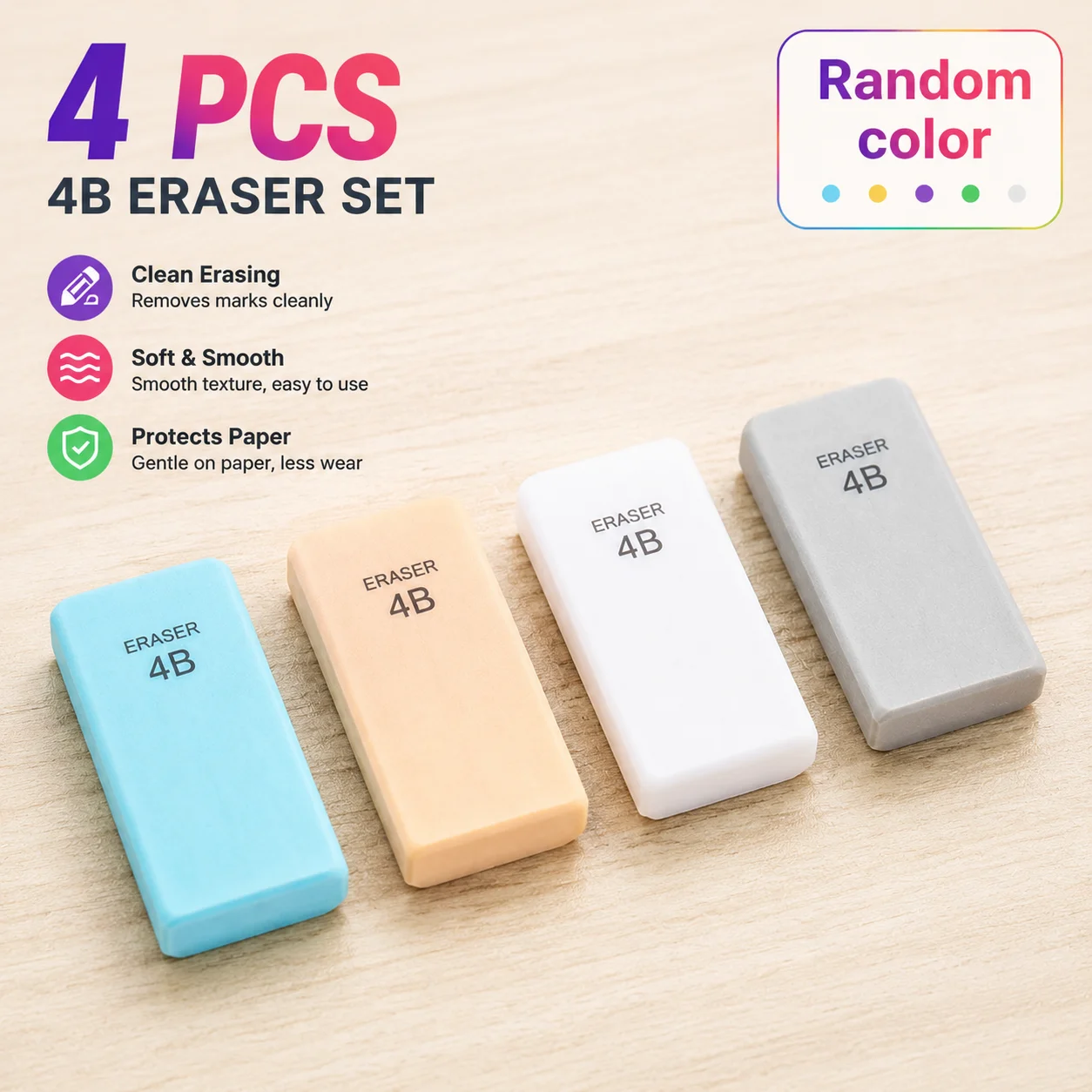 Set di 4/5/9 Gomme per Schizzi 4B, Gomme per Matite per Disegno, Scrittura, Forniture Artistiche, Scuola, Ufficio e Ritorno a Scuola - immagine 2