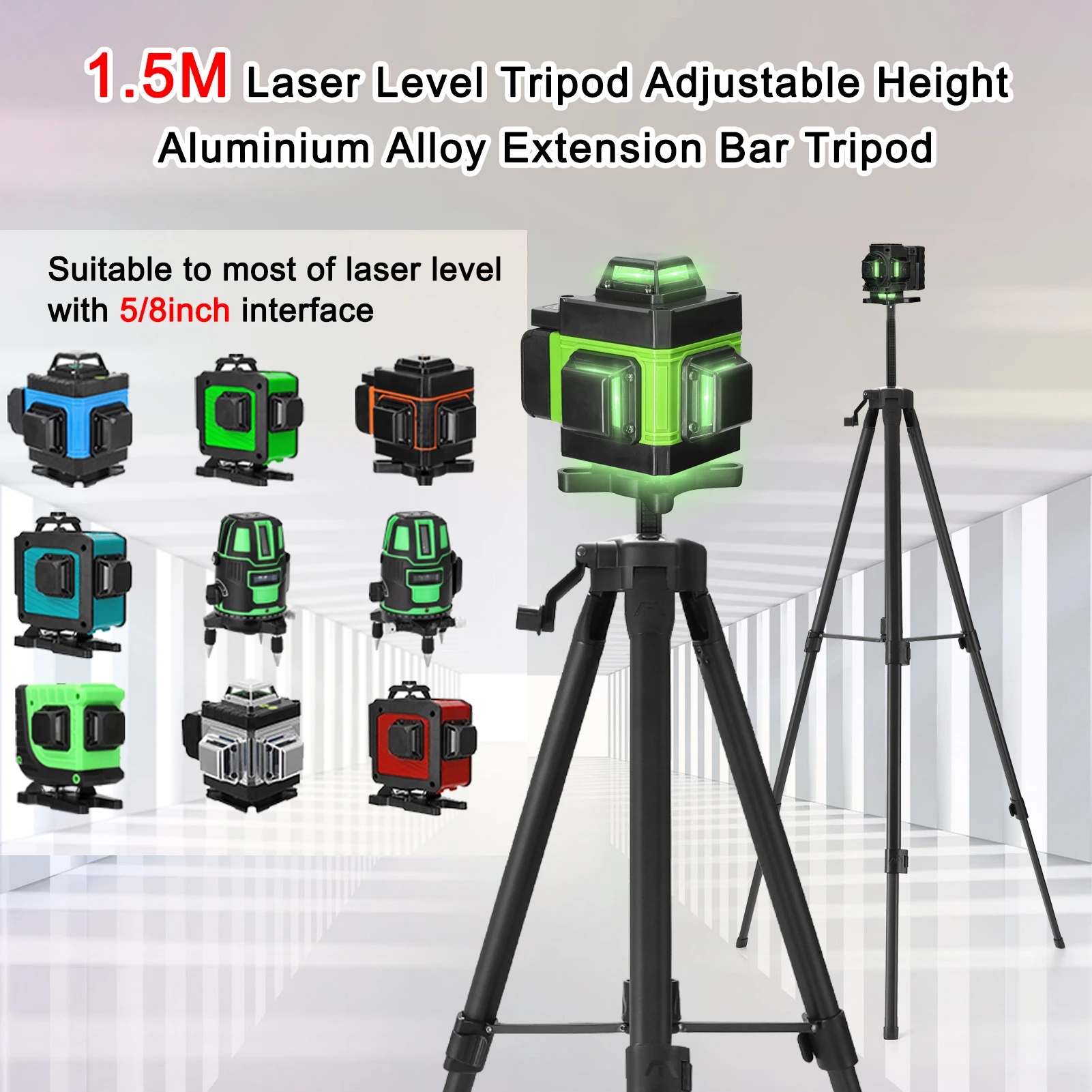 1.5M 1.2M Laser Level Tripod Adjustable Height Aluminium Alloy