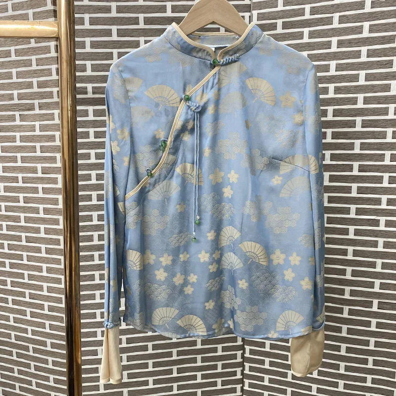 

Vintage jacquard shirt female 2023 spring Tang suit female Chinese style design sense top female new Chinese style shirt