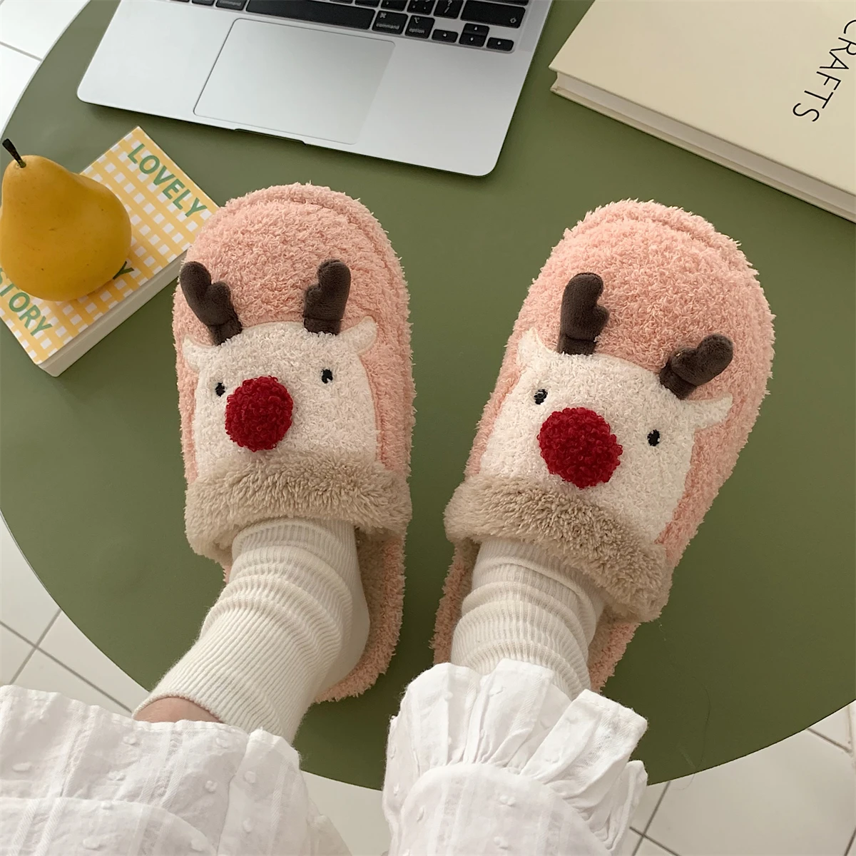 Plush Home Slippers For Men And Women 2023 Winter Creative Cute Christmas Elk Parent-child Cotton Slippers 3