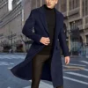 2024 New Autumn Winter Men's Solid Woolen Coats Classic Turn-down Collar Wool Blends Button Jackets Casual Slim Long Windbreaker