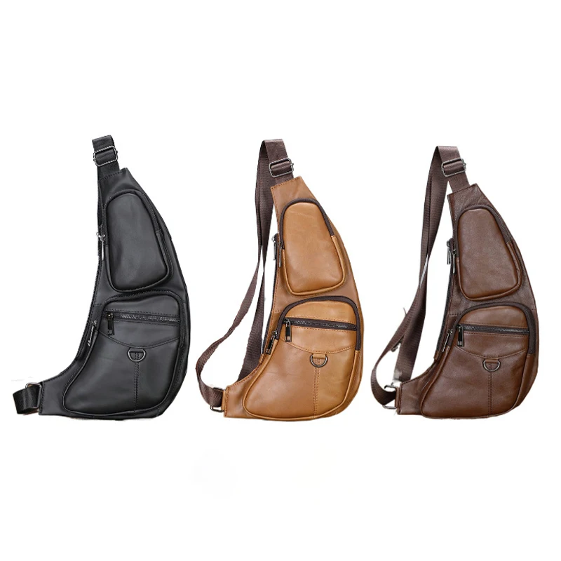

Genuine Leather Chest Bag Men's Shoulder Strap Bag Men's Retro Crazy Cowhide Crossbody Bag Chest Bag, Large Capacity Men's Cycli