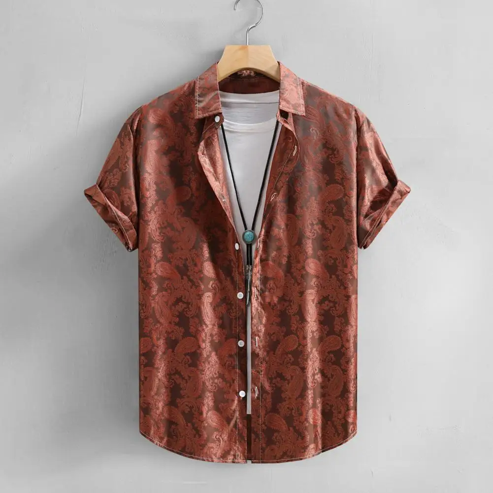 

Men Button-down Shirt Men Summer Top Stylish Men's Printed Shirt with Turn-down Collar Short Sleeves Button-down for Daily