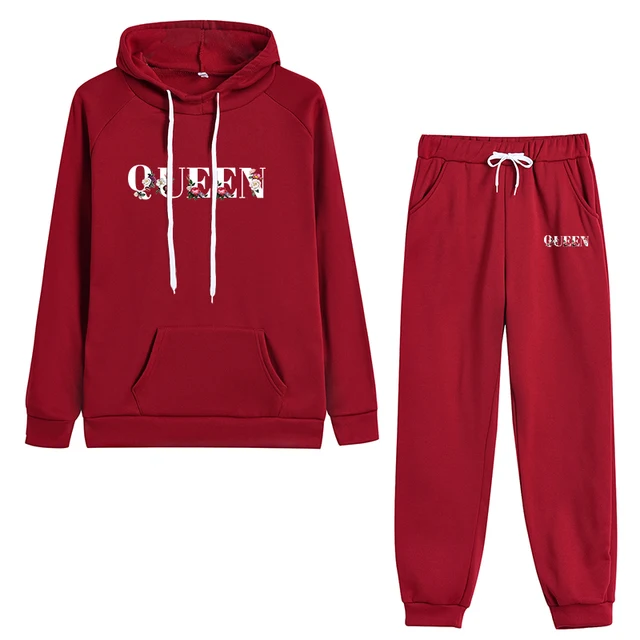 Queen Print Hooded Sweatshirt 2 Piece Set 6