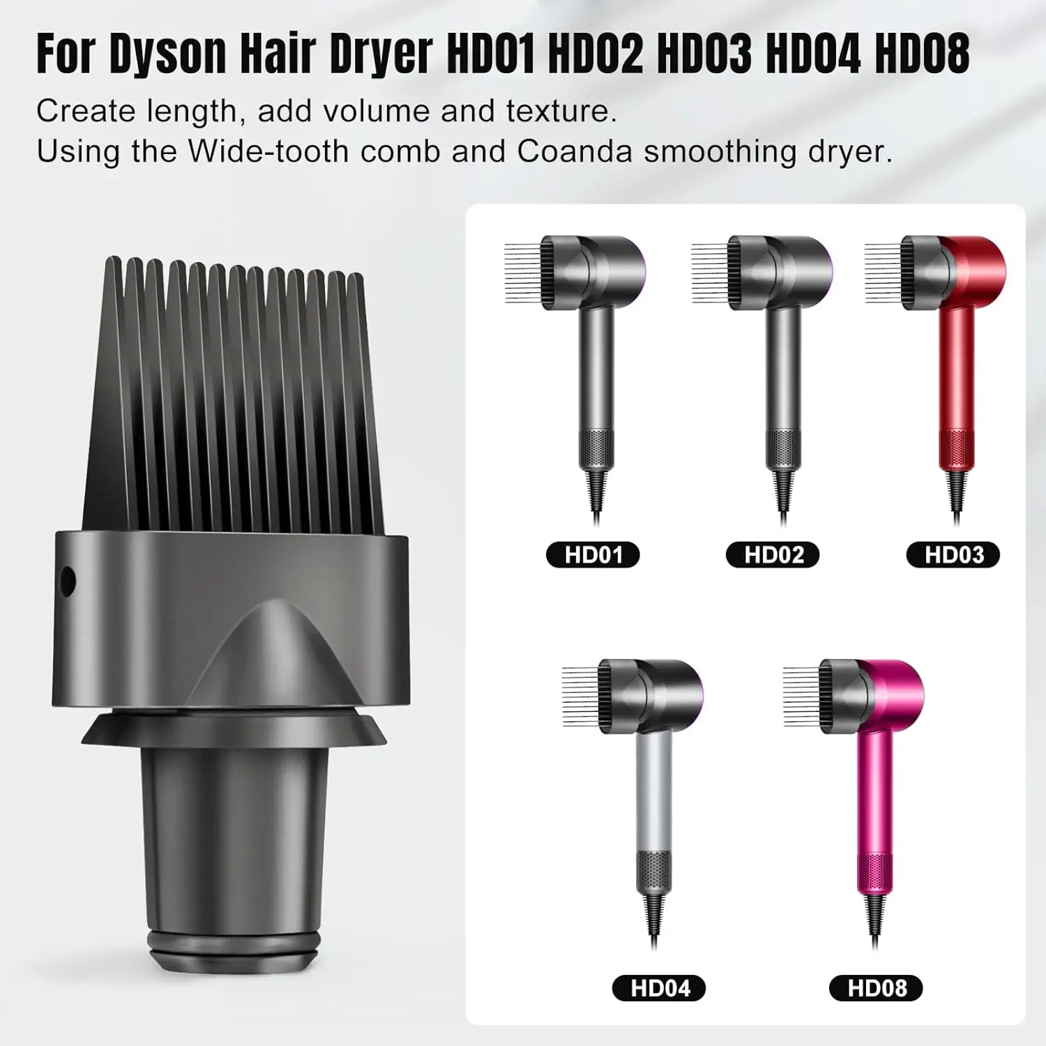 Wide Tooth Comb Attachment For Dyson Supersonic Hair Dryer HD01 HD02 HD03 HD04 HD08 (Not Suitable for Curling Irons)