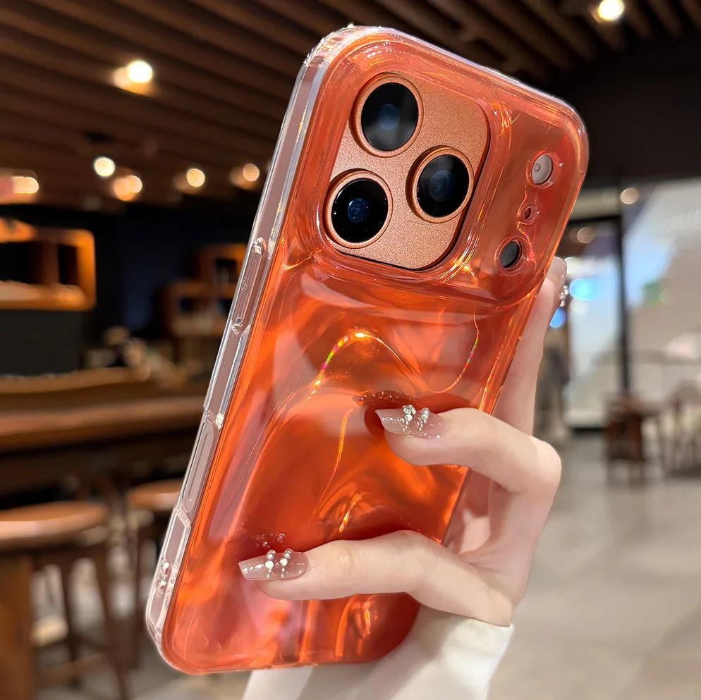 Luminous Water Ripple Silicone Case with Unique Orange Camera Protection - Shockproof Cover