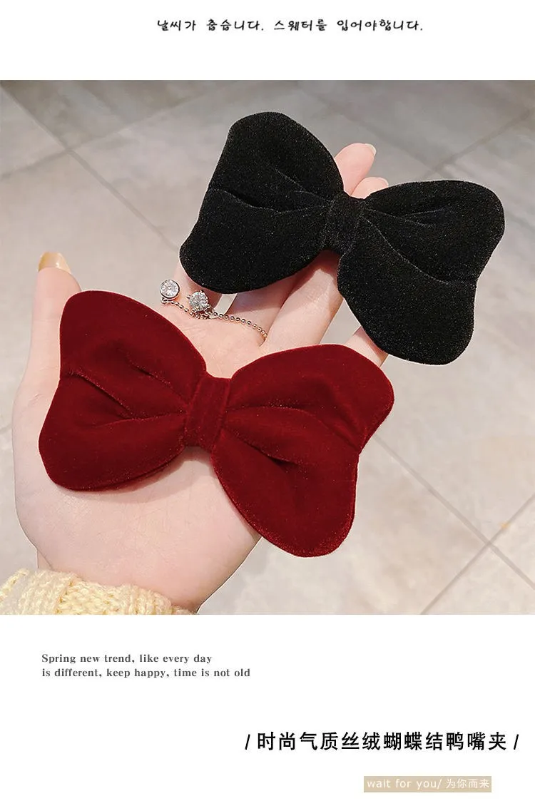 Velvet Bow Ladies Hairpin 2022 New Fashion Cute Side Clip Bangs Clip Hairpin Headdress Girls Hair Accessories Solid Barrettes crocodile hair clips