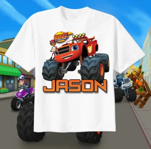 Blaze Monster Machines Truck Maglietta Personalizzata Personalizza Regalo Di Compleanno Aj Maniche Lunghe O Corte