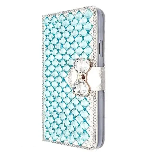 Luxury Bling Rhinestone Leather Flip Wallet Card Case with Diamond Accents