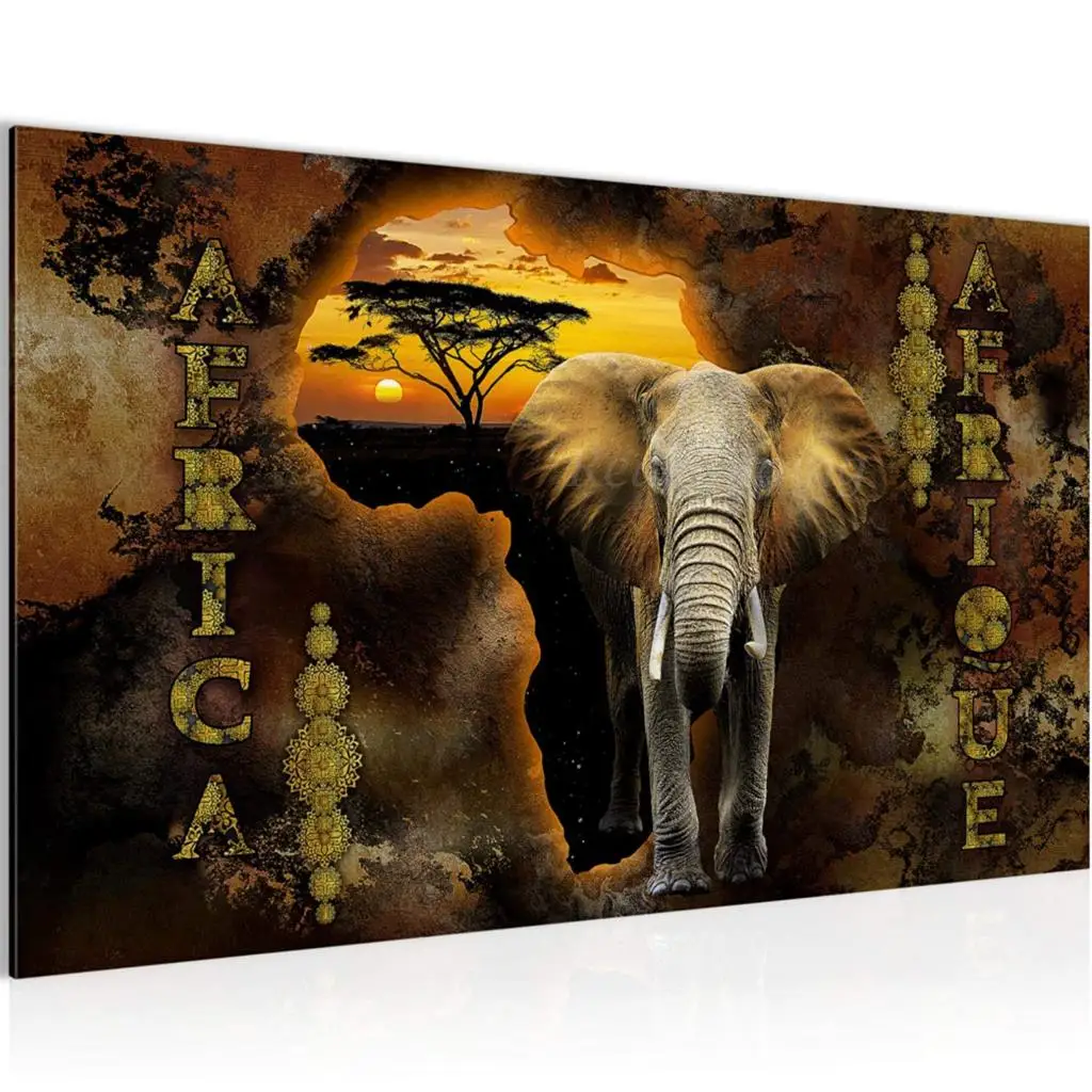 

5D Diamond Embroidery Sunset African Elephant Leopard Tree Diamond Painting Full Round Drill Sale Nostalgic/Retro Pictures F67