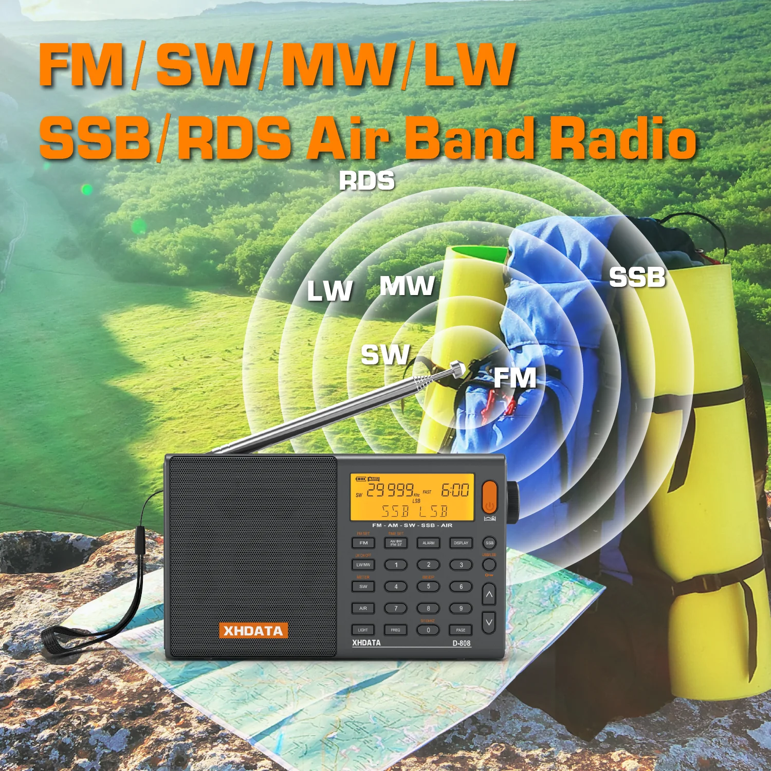 XHDATA SIHUADON D-808 Radio przenośne AM/FM/SW/MW/LW SSB AIR RDS głośnik Radio cyfrowe z wieża Stereo zegara Alarm z wyświetlaczem LCD