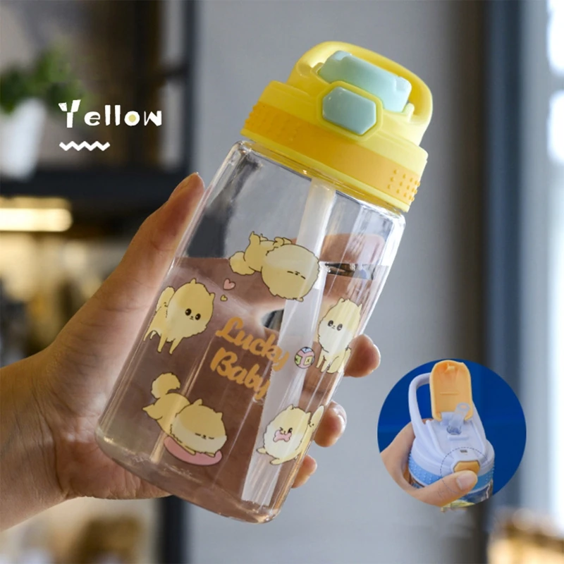 Cartoon Children'S Water Bottle With Straw Leakproof Press Button Easy Open Water Bottle Children'S Cups Kids Water Sippy Cup