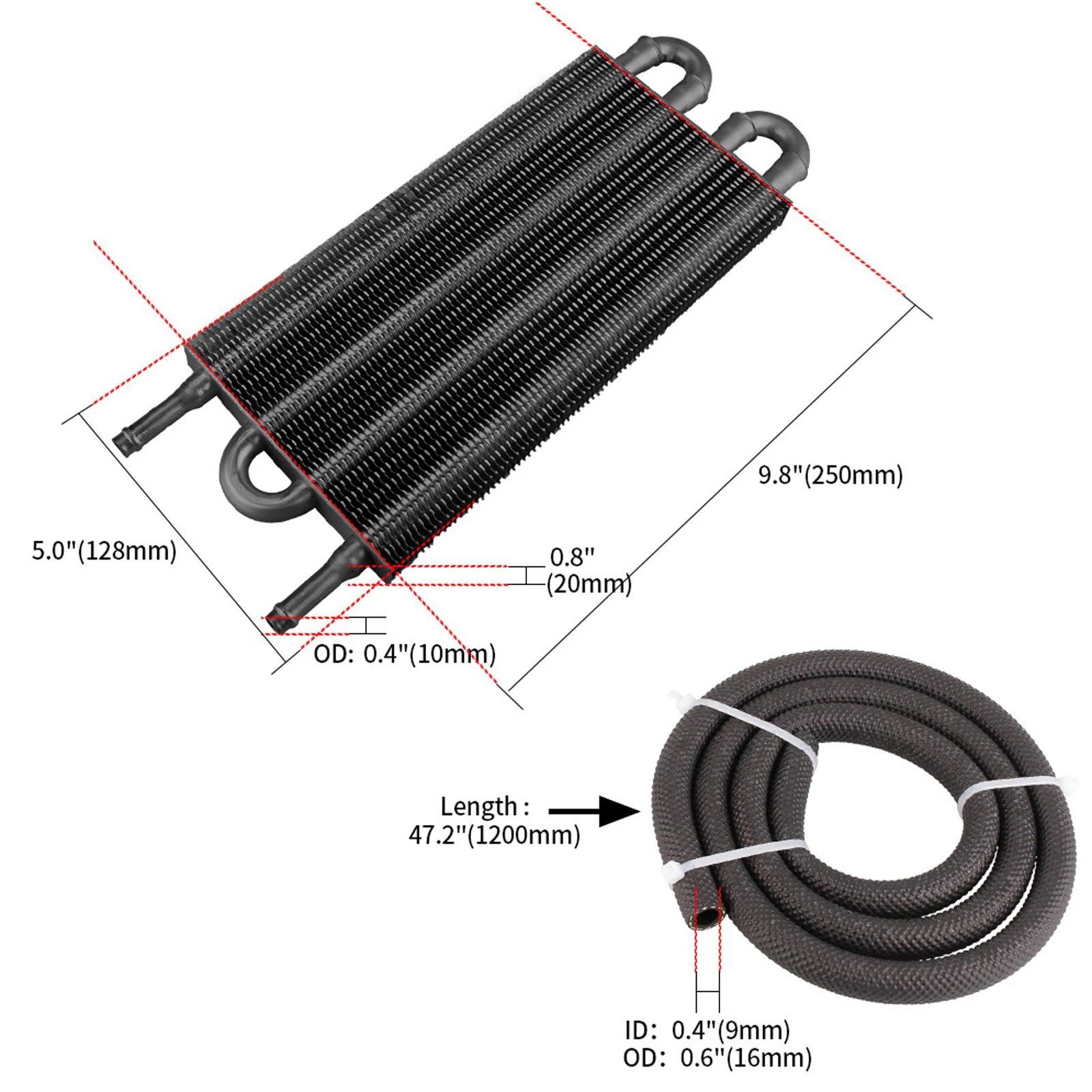 Universal 4-Row Transmission Oil Cooler Kit – Aluminum Alloy Radiator with Hose & Mounting Hardware | Engine & Transmission Cooling Upgrade 6