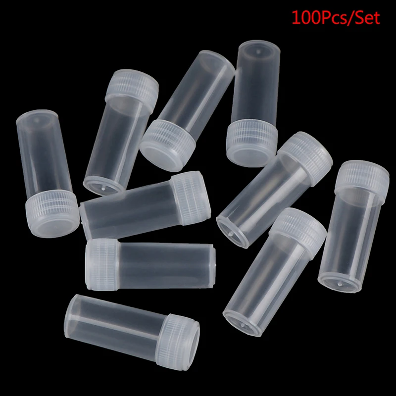 100pcs 5ml Plastic Storage Bottle Test Tubes Vials Sample Container Powder Craft Screw Cap Bottles Office School Chemistry Supplies