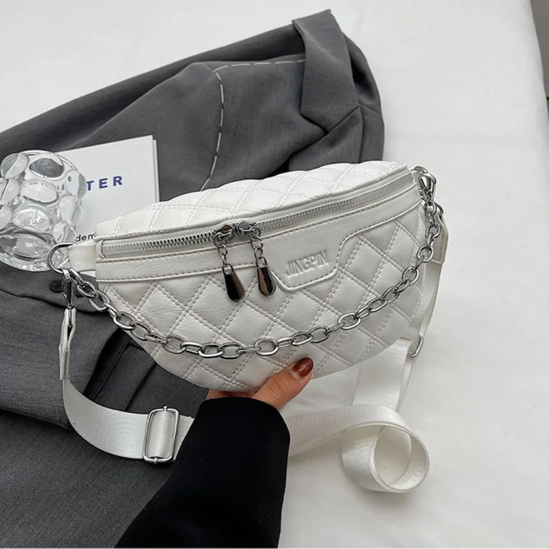Riñonera de cuero sintético con cadena trenzada para mujer, bolso cruzado  con correa ancha, elegante, diseño tejido - AliExpress
