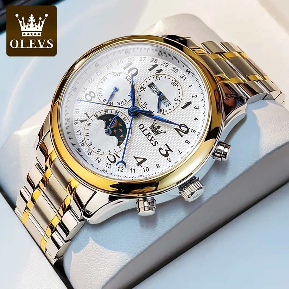 OLEVS Luxury Brand Mechanical Watch For Men Moonswatch Chronograph Waterproof Men's Wrist Watches Automatic Self-Wind Man Watch