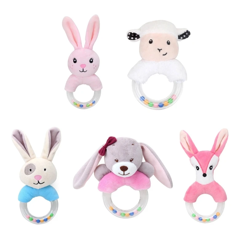 

Infant Rattle Toy Hand Bell Soft Plush Animal Teething Rings Chewing Toy Child Educational Gift Baby Gym-Play Teether