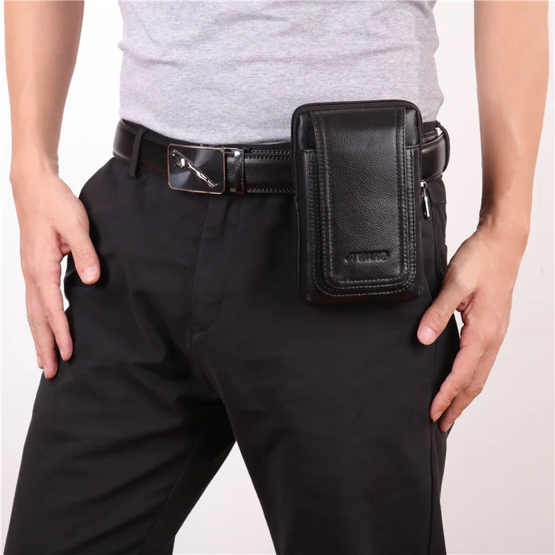 

Cross Body Men Cell Phone Case Waist Belt Pack Bag Purse Hook Vertical Male Genuine Leather Small Shoulder Fanny Messenger Bags