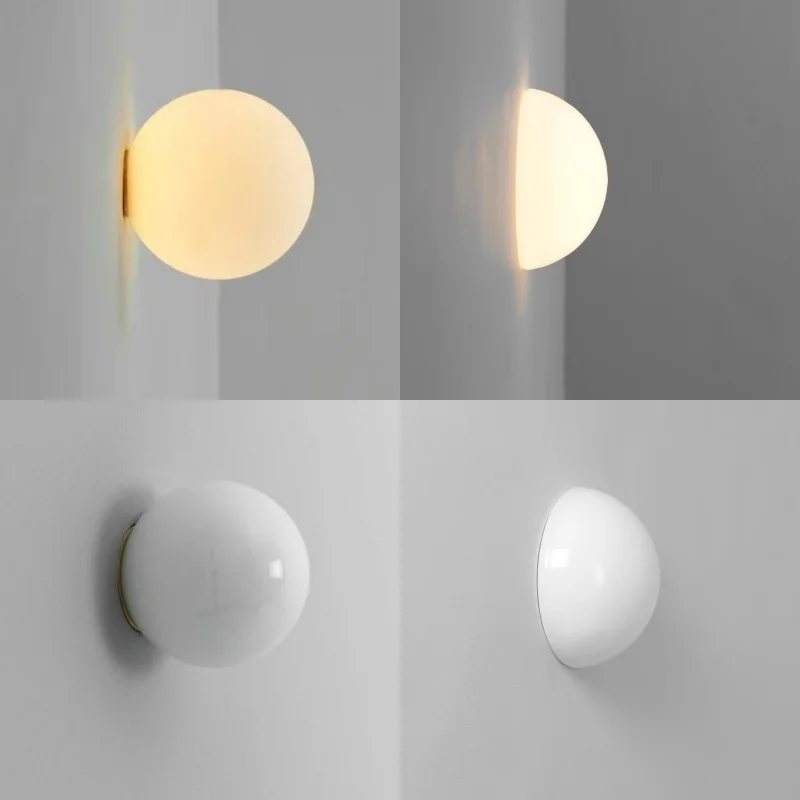 Nordic Glass Ball LED Wall Lamp Concealed Base Milky White Dome Sofa Background Decor Balcony Aisle Porch Bedroom Bedside Light 2