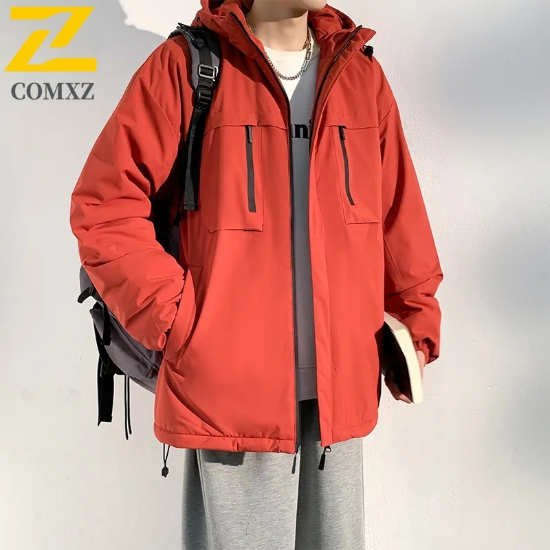 COMXZ Wear Resistant Outerwear Waterproof Windproof High Quality Climbing Travel Men Coat Camping Breathable Multi-Pocket Hooded