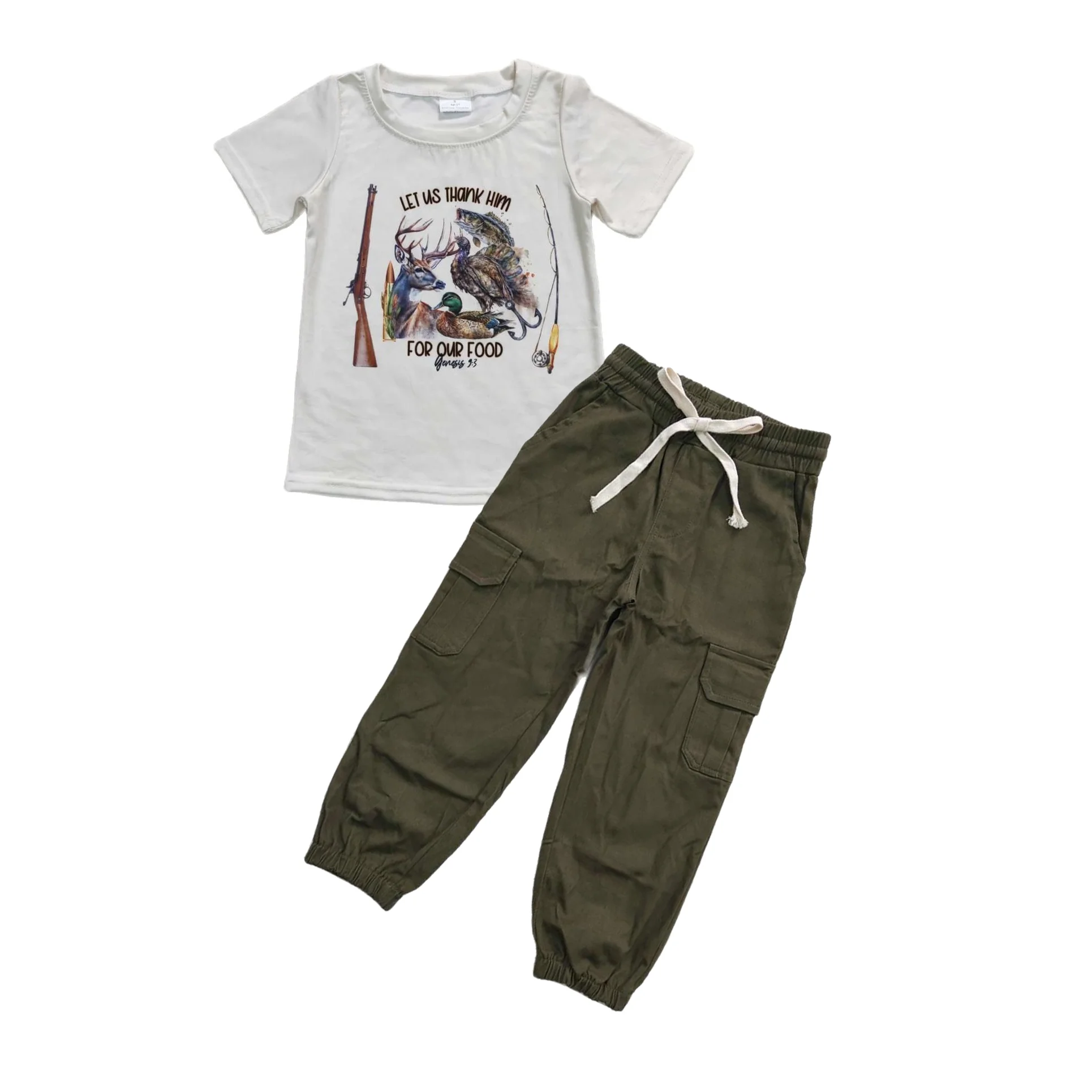 

Baby Boy Kids Short Sleeves Duck Deer Fishing Shirt Outfit Children Toddler Cargo Joggers Pants Pocket Sportswear Hunting Set