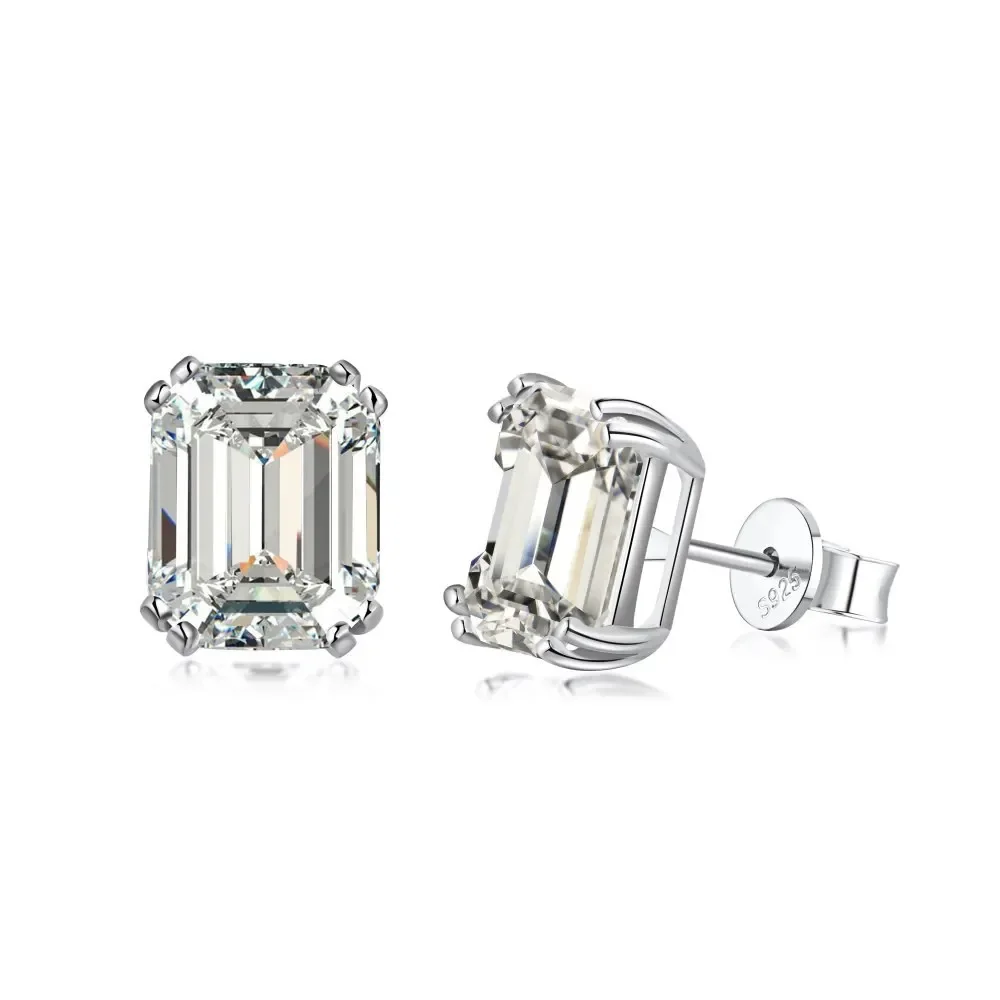 

S925 Sterling Silver Versatile and Minimalist, Cool Style Square White Zircon Silver Needle Earrings, Wedding Jewelry Wholesale
