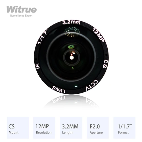Witrue HD 12MP CS 마운트 CCTV 렌즈, 3.2mm 광각, 150 도 조리개, F2.0 포맷, 감시 IP 카메라용, 1/1 인치 3