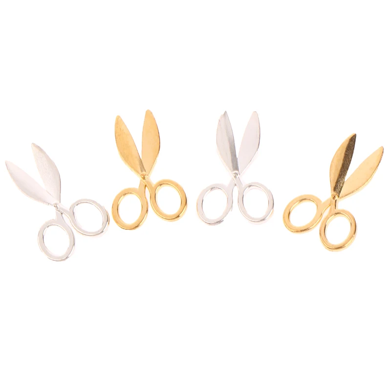 2Pcs 1:12 Dollhouse Miniature Metal Scissors Model Silver/Gold Doll House Mini Sewing Tools Scenes Decor Furniture Toy