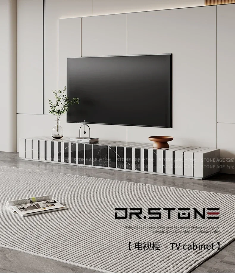 

Natural Marble TV Cabinet Creative Simple Fashion Classic Floor Cabinet Low Cabinet Black and White Combination