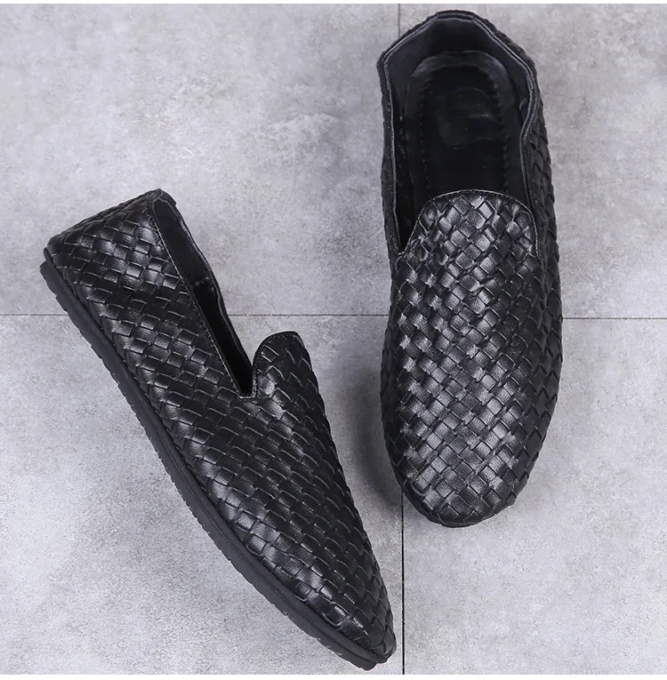 Men's Genuine Leather Braid Shoes Comfortable Black Zipper Wallet Shoes British Korean Breathable Portable Travel Casual Shoes