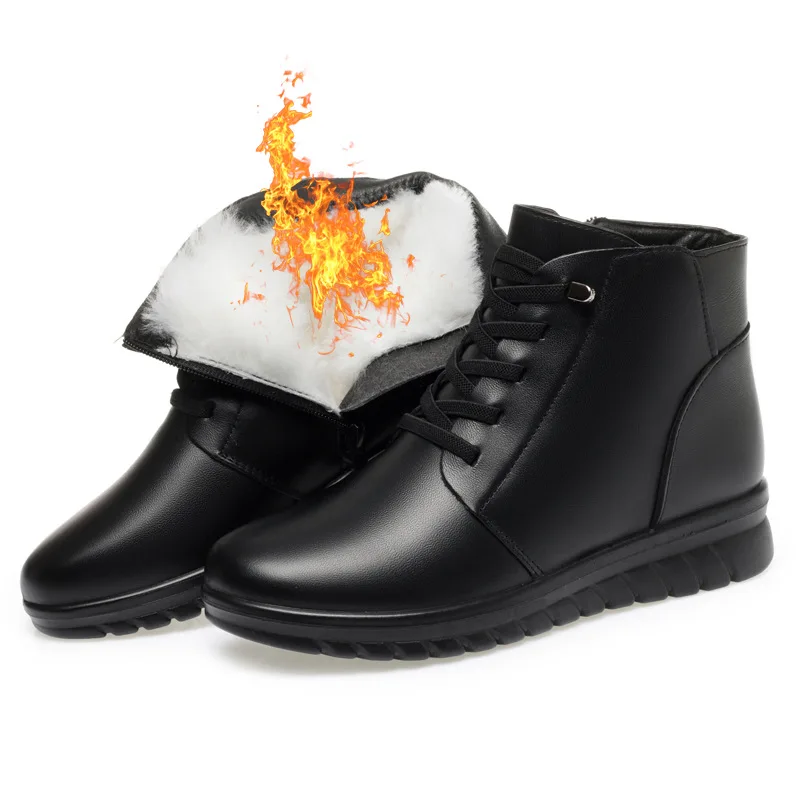 

ZXRYXGS Hot Sell Warm Plush Winter Snow Boots Short Non-slip Flat Boots 2023 Cowhide Wool Boots Women Shoes Black Boots Big Size