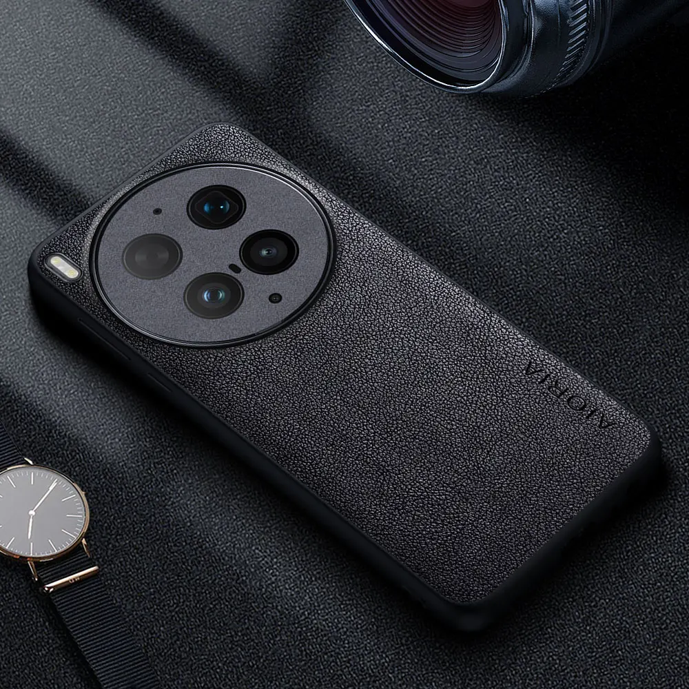 Premium Luxury PU Leather Phone Case - Retro Business Style Solid Color Cover